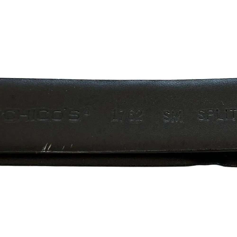 CHICO'S Women's Black Leather Large Circle Buckle Belt Size S/M With Hook
